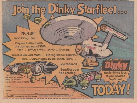 Dinky toys print ad featuring Space 1999 toys. 1976.